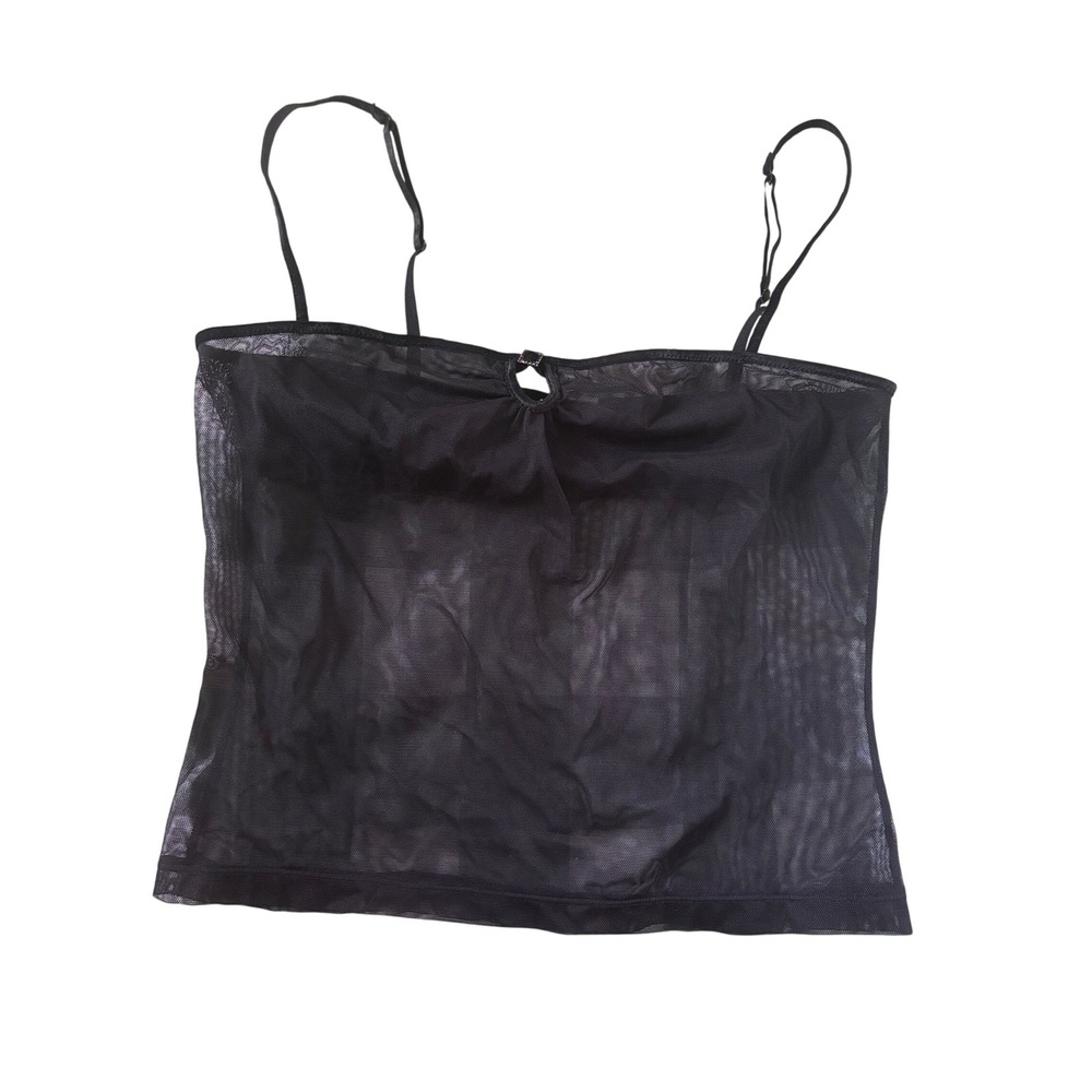 La Senza Black Sheer Mesh Keyhole Cami Top Rhinestone Buckle Medium